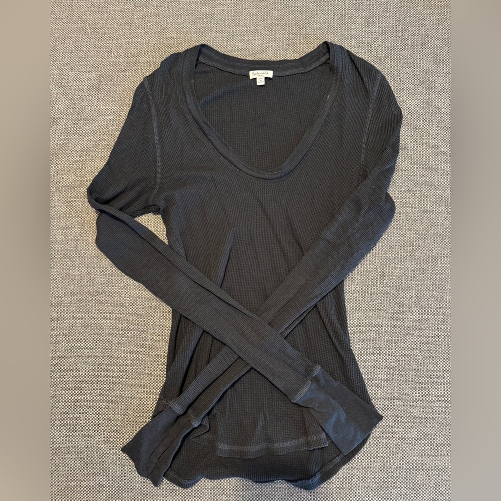 Splendid Black Waffle Knit Long Sleeve Tee